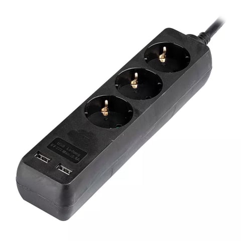 PRELUNGITOR 3 CAI + 2USB 1.5M(3G1.5MM2) NEGRU [2]
