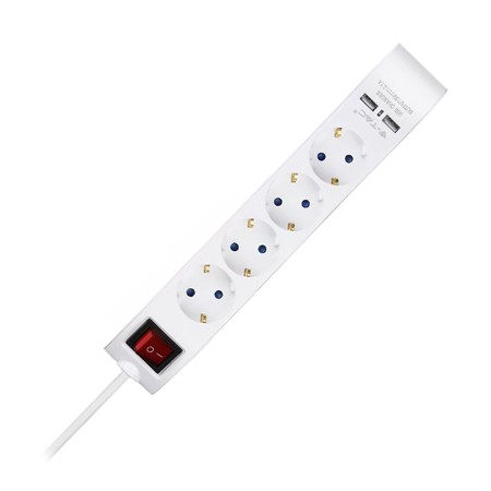 Prelungitoare/Role - PRELUNGITOR 5 CAI CU INTRERUPATOR + 2USB 1.4M(3G1.5MM2)
