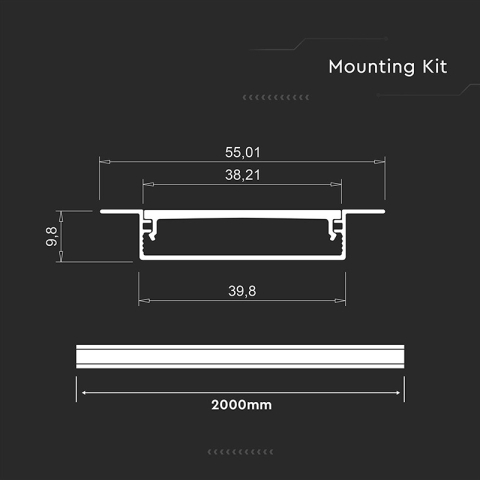 PROFIL ALUMINIU PENTRU BANDA LED 2M 40MM X 10MM - ARGINTIU [2]