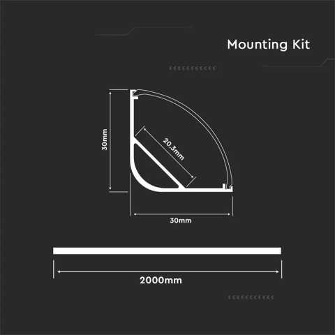 PROFIL ALUMINIU PENTRU BANDA LED MONTAJ UNGHI 90GR 2M MAT [3]