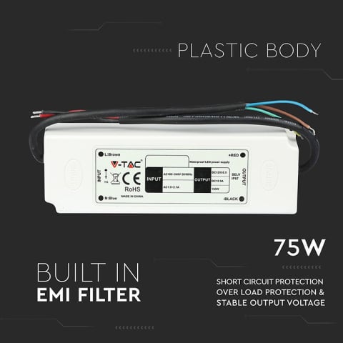 Sursă Alimentare LED 12V 75W 6A IP67 V-TAC pentru Benzi LED SKU-3235 [5]