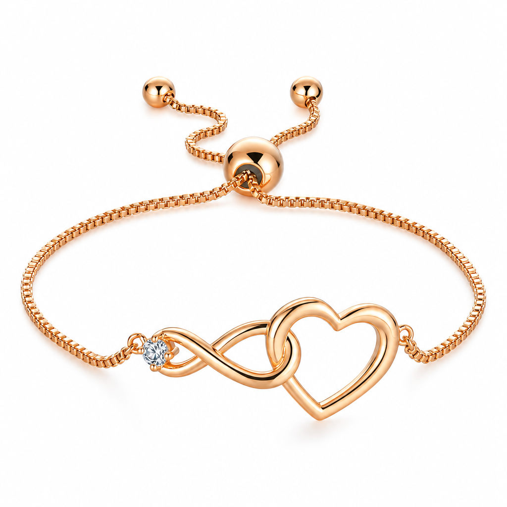 Bratari - Brățară rose gold cu inimă și infinit împletite, piatră transparentă și lanț fin