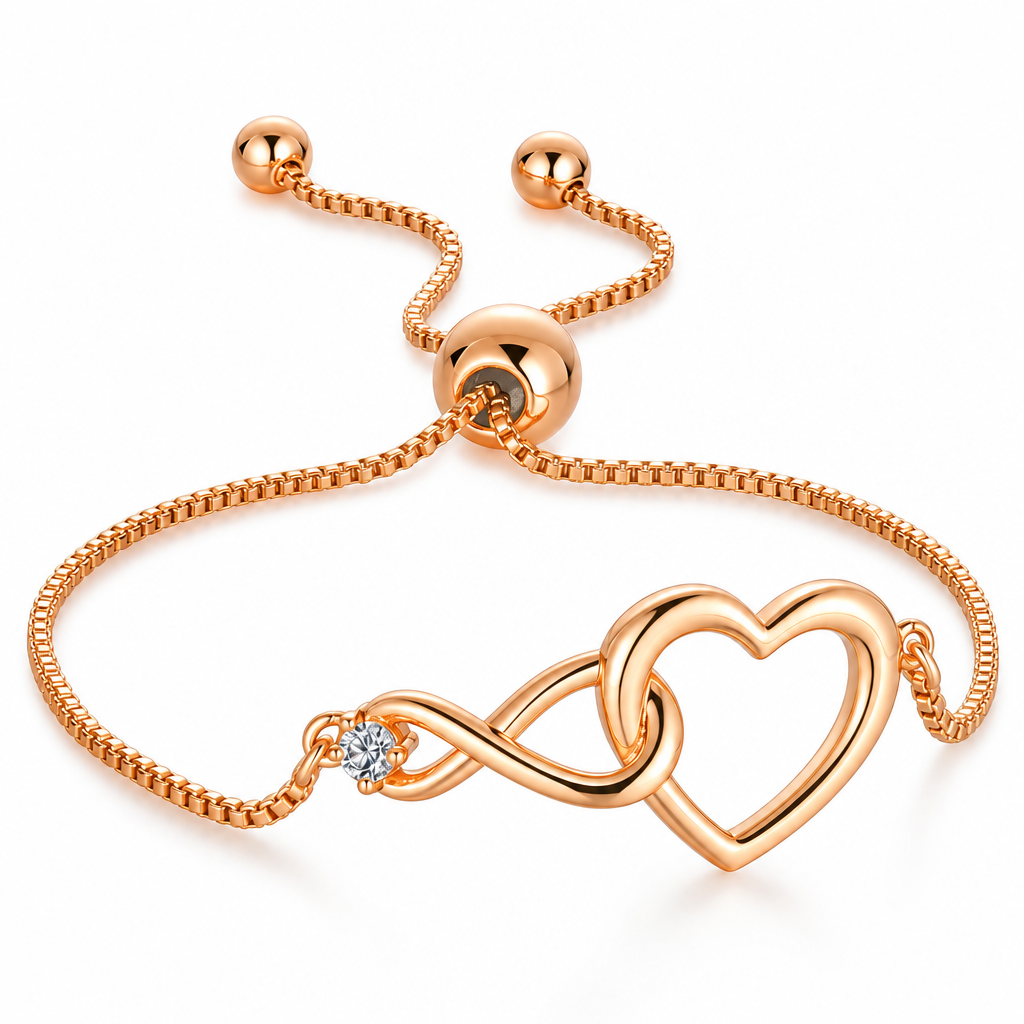 Brățară rose gold cu inimă și infinit împletite, piatră transparentă și lanț fin [4]