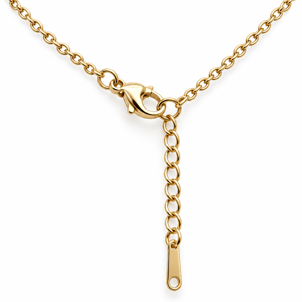 Colier auriu cu lanț fin și pandantiv trifoi cu patru foi, centru lucios și contur cu bile mici [4]