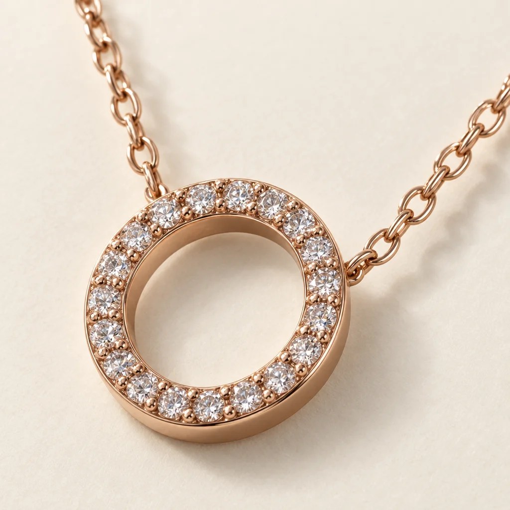 Colier rose gold cu două lanțuri fine, cerc neted și cerc cu pietre transparente [3]