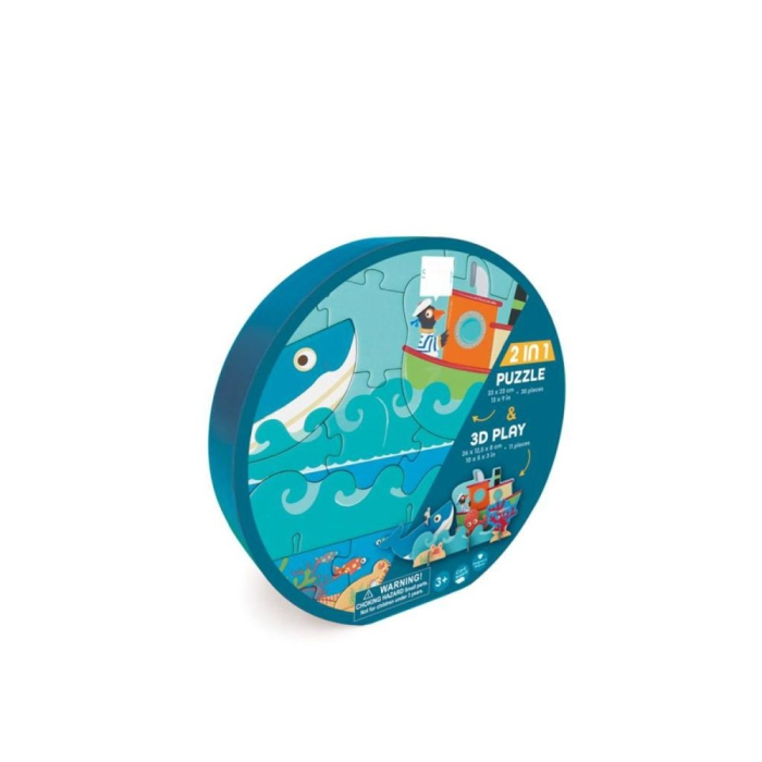 Puzzle 2 in 1 educativ si interactiv EMC ONSHOP® - "In Ocean", cu scena de joaca 3D, 30 piese puzzle + 11 piese 3D, +3 ani [2]