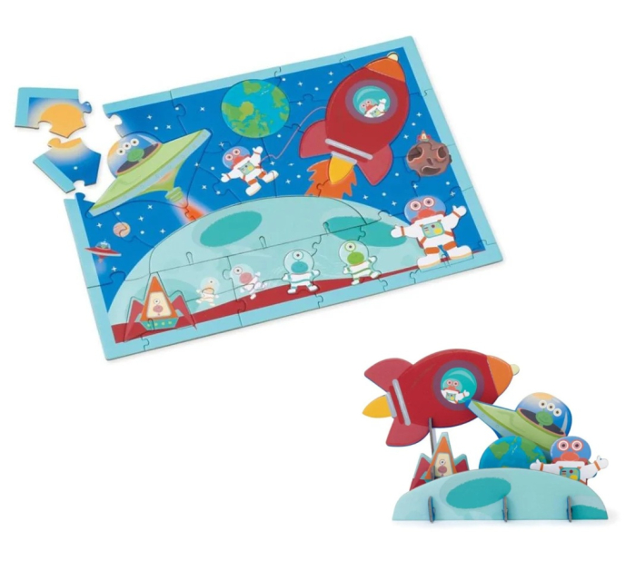 Puzzle 2 in 1 educativ si interactiv EMC ONSHOP® - "In Spatiu", cu scena de joaca 3D, 32 piese puzzle + 11 piese 3D, +3 ani [4]