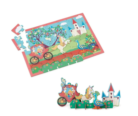 Puzzle - Puzzle 2 in 1 educativ si interactiv EMC ONSHOP®- "Castelul Printesei", cu scena de joaca 3D, 32 piese puzzle + 11 piese 3D, +3 ani