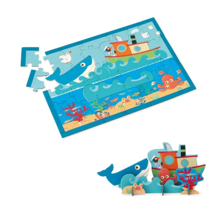 Jocuri si Jucarii - Puzzle 2 in 1 educativ si interactiv EMC ONSHOP® - "In Ocean", cu scena de joaca 3D, 30 piese puzzle + 11 piese 3D, +3 ani