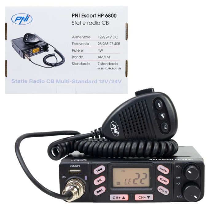 Statie radio CB PNI Escort HP 6800 ASQ, 12/24 V, MP3 player, mufa USB, 4W, AM-FM, mufa de bricheta inclusa [2]