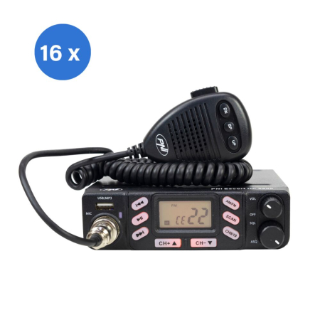 Statii radio & Detectoare radar - Bax cu 16 bucati statie radio CB PNI Escort HP 6800 ASQ 12/24 V, MP3 player, mufa USB, 4W, AM-FM, mufa de bricheta inclusa
