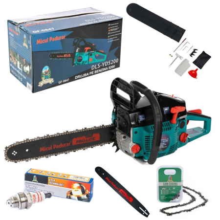 Fierastraie cu lant - Drujba pe benzina Micul Padurar 5200, 2.72 CP, 8500 rpm, 6 accesorii incluse