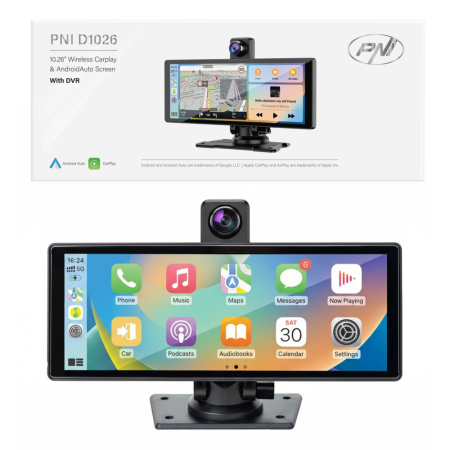 Sisteme de navigatie - Monitor auto cu DVR PNI D1026 10.26 inch, wireless Carplay, navigatie, muzica, handsfree, bluetooth, FM transmitter
