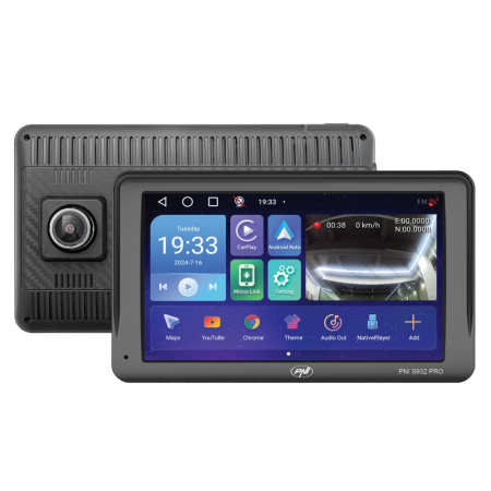 Sistem de navigatie GPS cu DVR incorporat PNI S932 PRO ecran 7 inch, memorie 32 GB, 2GB DDR3 RAM, Android 13, FM transmitter, Mirror Link, Apple Carplay si Android Auto, camera de marsarier inclusa [1]