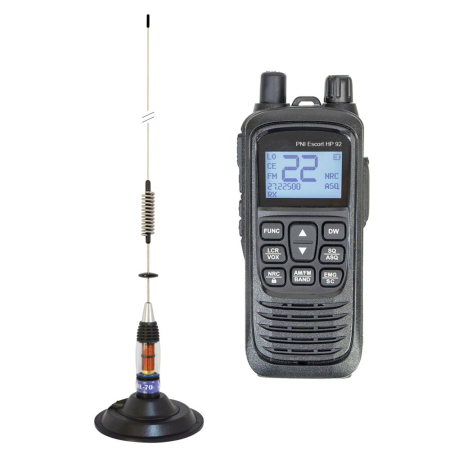 Statii radio & Detectoare radar - Skip to the beginning of the images gallery   Kit Statie radio CB portabila PNI Escort HP 92 multi standard 4W, 12-24V AM-FM cu antena CB PNI ML70 cu magnet