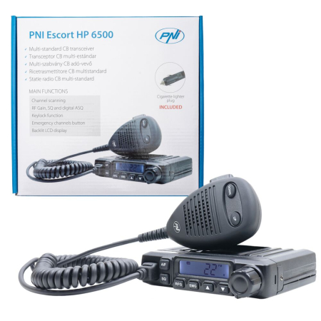Statii radio & Detectoare radar - Statie radio CB PNI Escort HP 6500, multistandard, 4W, AM-FM, 12V, ASQ, RF Gain, mufa de bricheta inclusa AM/FM comutati doar in banda EU