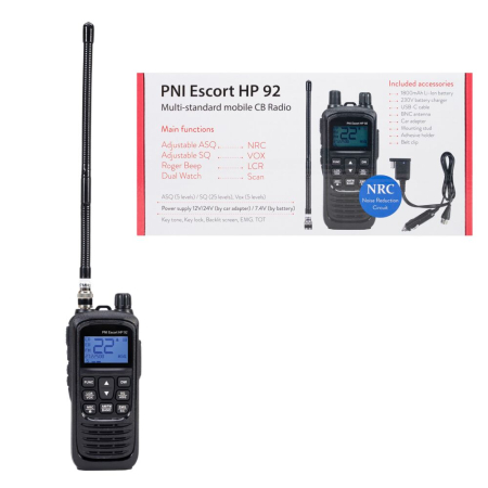 Statii radio & Detectoare radar - Statie radio CB portabila PNI Escort HP 92 multi standard, 4W, AM-FM, NRC, Dual Watch, Roger Beep, ASQ SQ reglabil, VOX, 12V-24V