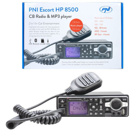 Statii radio & Detectoare radar - Statie radio CB si MP3 player PNI Escort HP 8500 ASQ include casti cu microfon