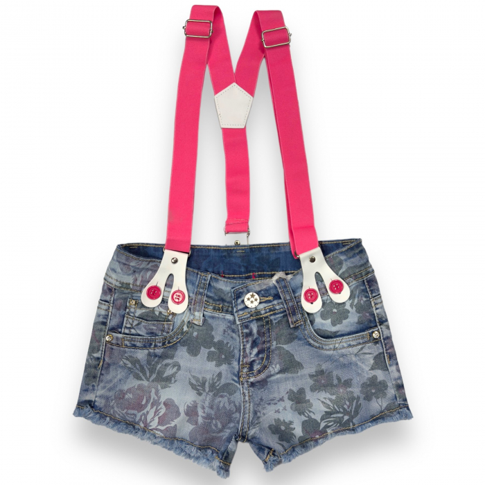 Pantaloni scurti denim cu bretele pentru fetite 4 -12 ani [1]