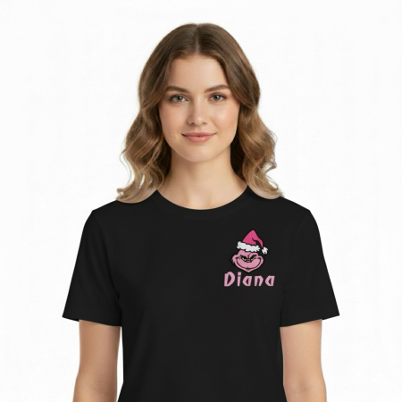 Colectia de Craciun - Tricou Dama Brodat Grinch si Nume