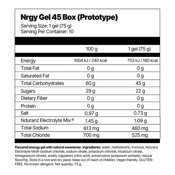 Gel de carbohidrati cu aroma lemon ice tea, NDURANZ Prototype Nrgy Gel 45, amestec de electroliti, set 10x75g [3]