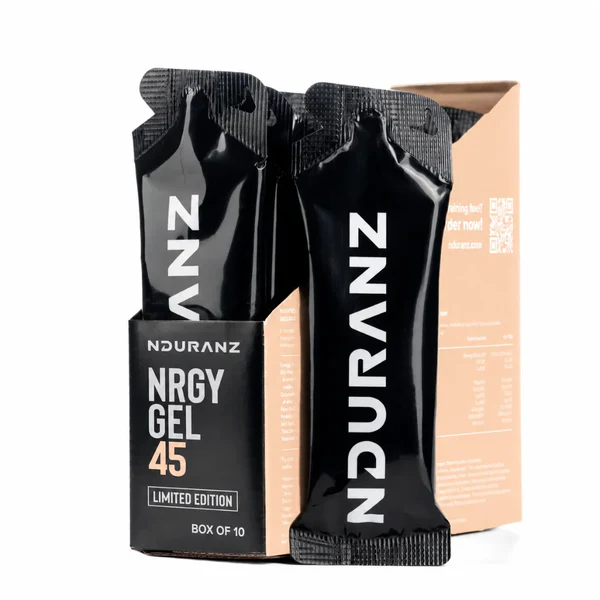 Geluri - Gel de carbohidrati cu aroma piersica, NDURANZ Prototype Nrgy Gel 45, amestec de electroliti, set 10x75g