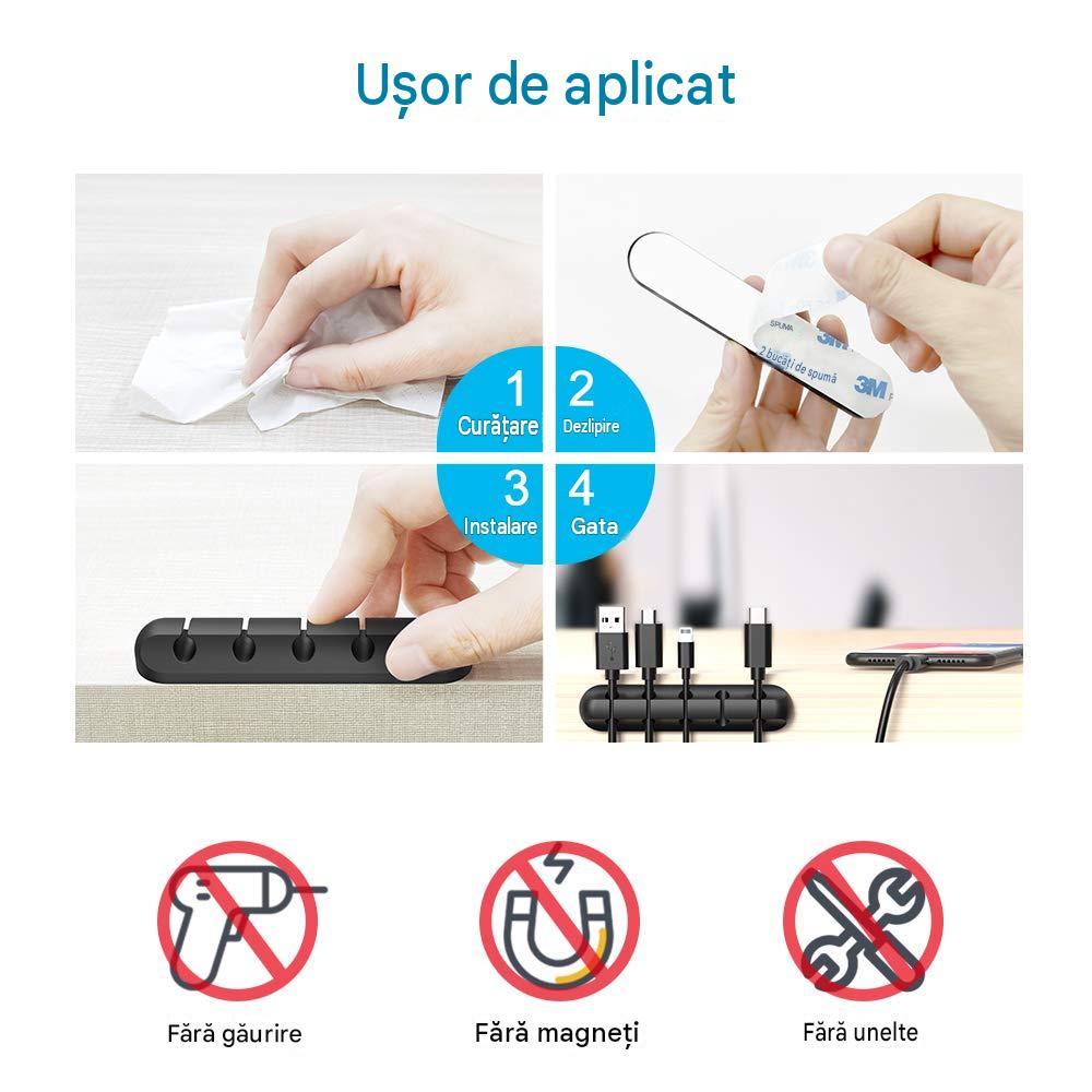 organizator cabluri 5 sloturi silicon autoadeziv negru Enzoria [7]