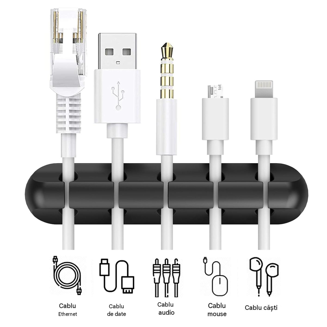 organizator cabluri 5 sloturi silicon autoadeziv negru Enzoria [9]
