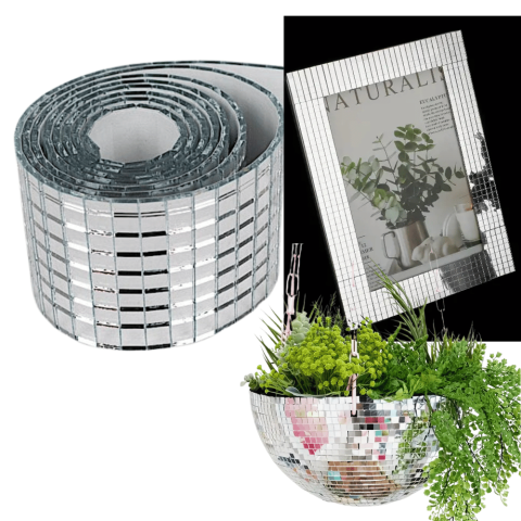 Benzi Decorative - banda adeziva mozaic oglinda argintiu Enzoria