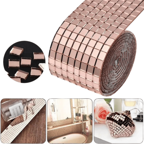 Benzi Decorative - banda adeziva mozaic oglinda argintiu Enzoria