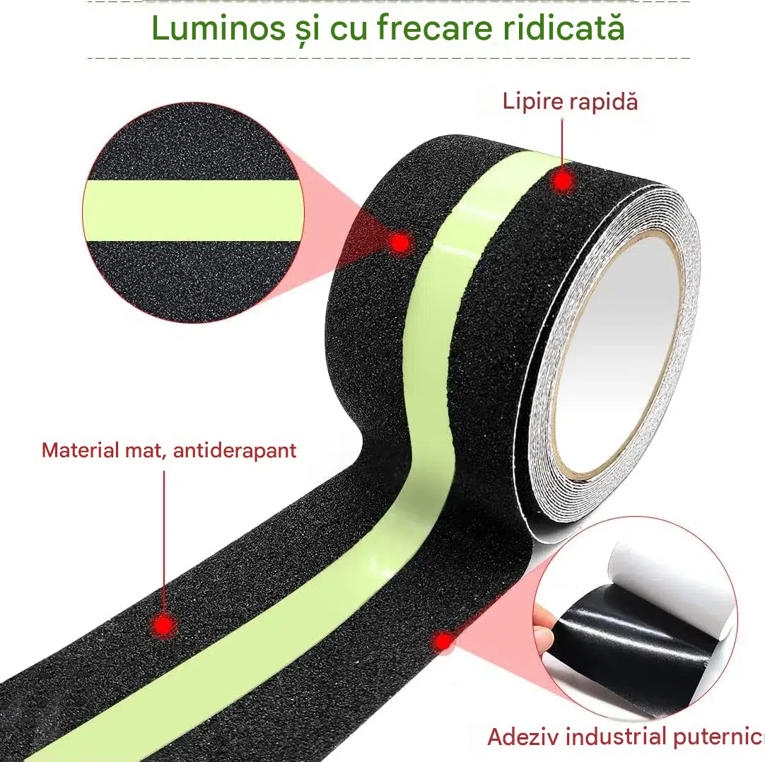 banda antiderapanta fosforescenta negru verde 5cm 5m Enzoria [3]