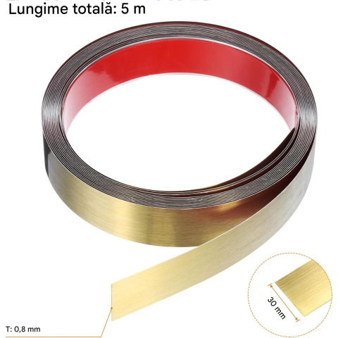 Bandă Decorativă Adezivă Inox Nichelat Auriu Periat 3 cm x 5 m pentru Panouri Decorative Premium [3]