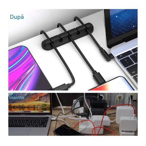 organizator cabluri 5 sloturi silicon autoadeziv negru Enzoria [3]