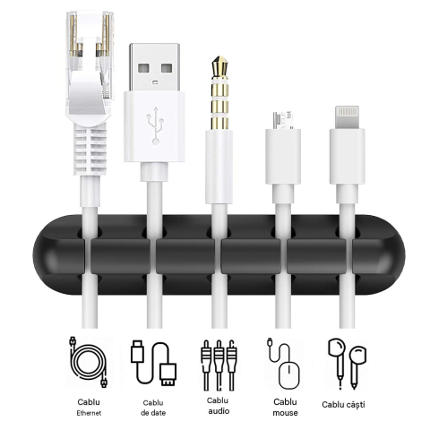 organizator cabluri 5 sloturi silicon autoadeziv negru Enzoria [8]