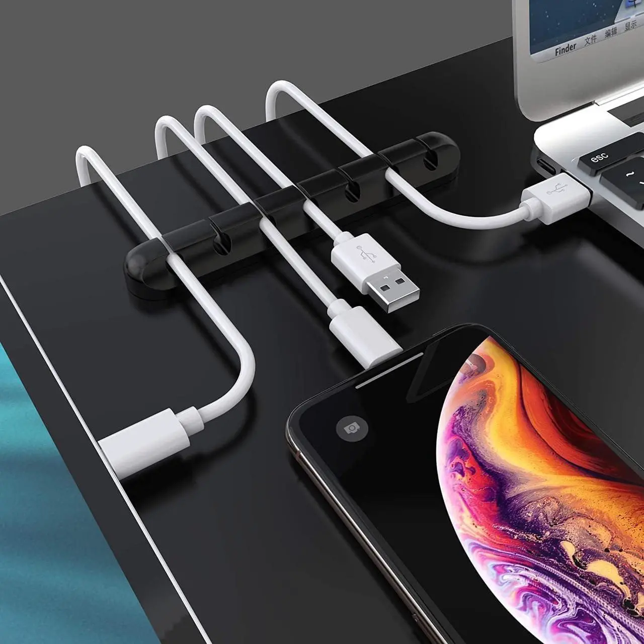 organizator cabluri 5 sloturi silicon autoadeziv negru Enzoria [1]
