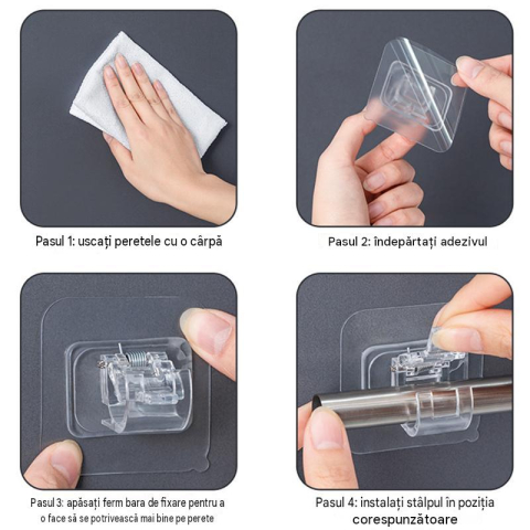 suport autoadeziv bara perdea transparent 7x7 cm Enzoria [8]