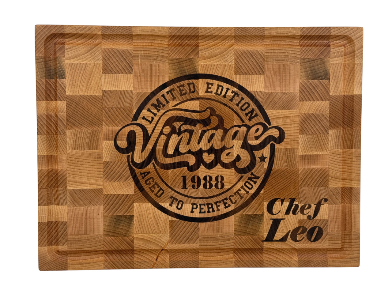 Tocatoar din lemn masiv, tip End Grain, personalizat CNC [3]