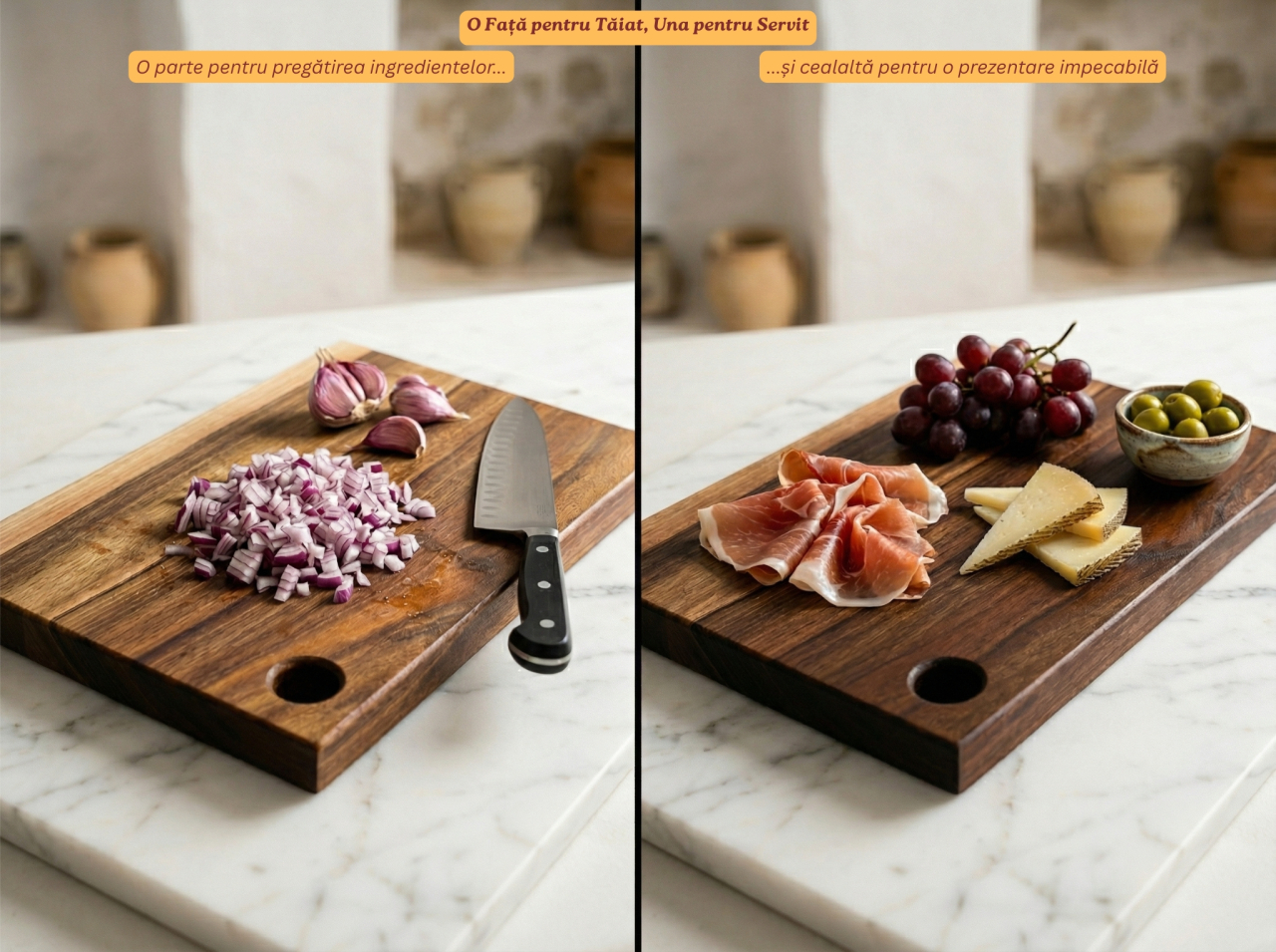 Tocator din lemn masiv de nuc european, Fund de bucatarie pentru taiat/servire, calitate superioara, 30x20 cm [4]