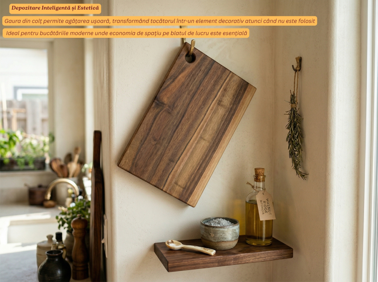 Tocator din lemn masiv de nuc european, Fund de bucatarie pentru taiat/servire, calitate superioara, 30x20 cm [6]