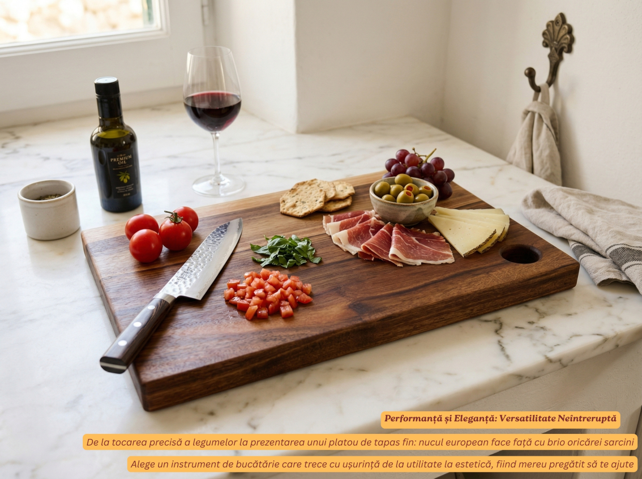 Tocator din lemn masiv de nuc european, Fund de bucatarie pentru taiat/servire, calitate superioara, 30x20 cm [3]