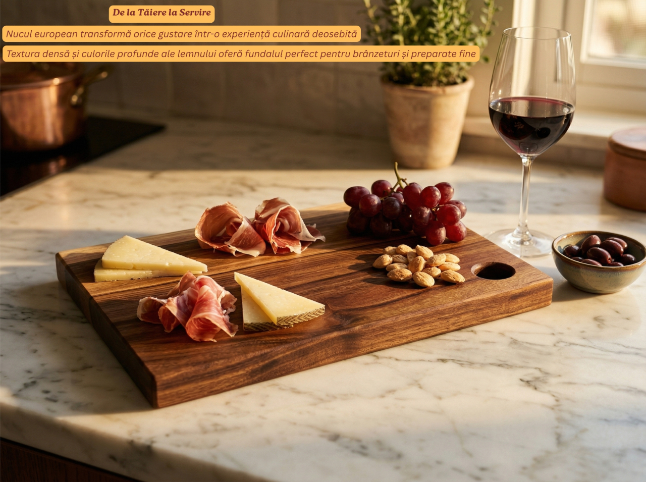 Tocator din lemn masiv de nuc european, Fund de bucatarie pentru taiat/servire, calitate superioara, 30x20 cm [5]