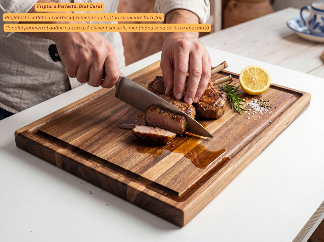 Tocator clasic din lemn masiv de nuc european 40x30x2.5 cm EpiCraft [3]