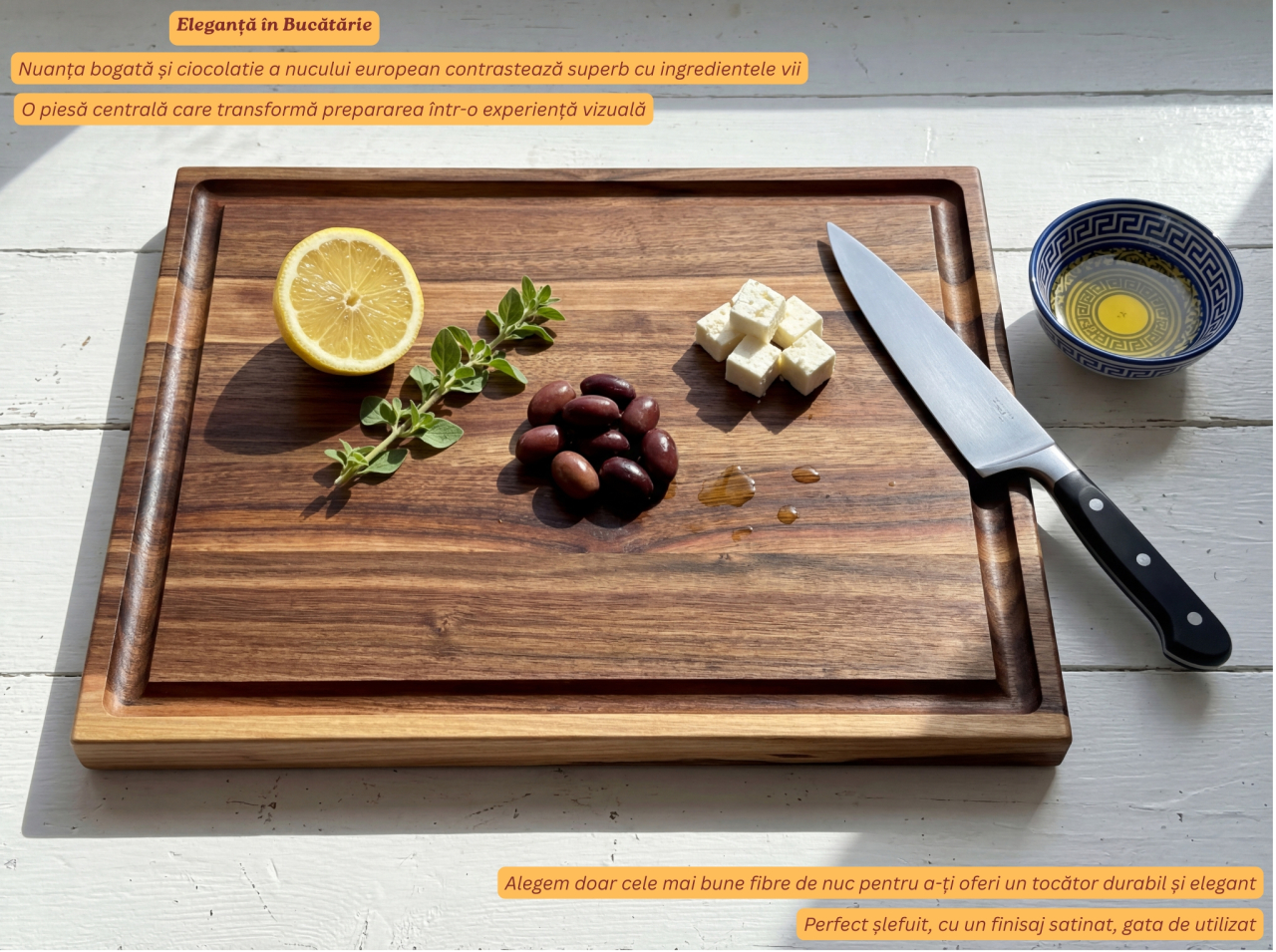 Tocator clasic din lemn masiv de nuc european 40x30x2.5 cm EpiCraft [6]