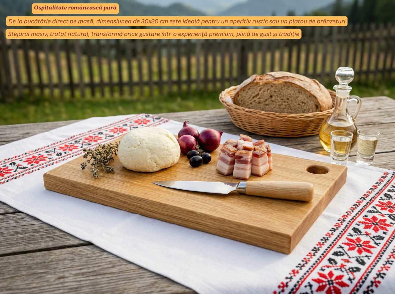 Tocator din lemn masiv de stejar EpiCraft, 30x20x2.5 cm, cu orificiu pentru agatare - Vedere Frontala [3]