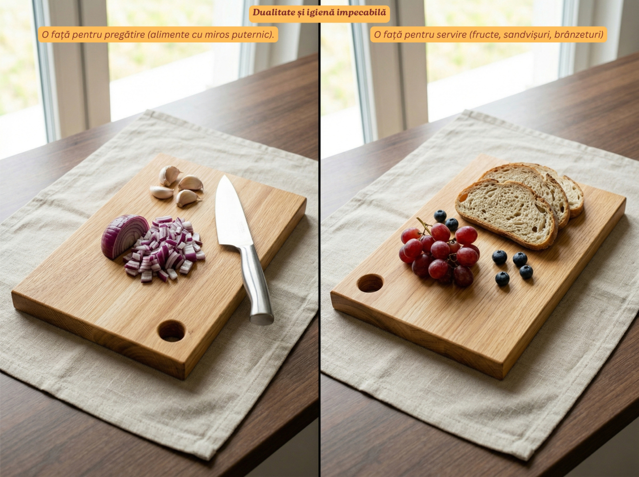 Tocator din lemn masiv de stejar EpiCraft, 30x20x2.5 cm, cu orificiu pentru agatare - Vedere Frontala [5]