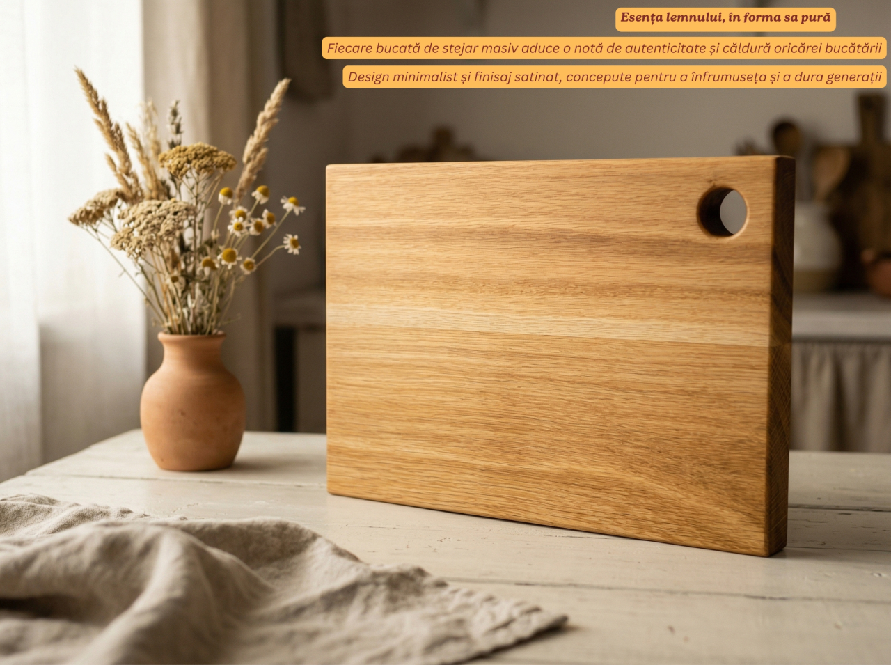 Tocator din lemn masiv de stejar EpiCraft, 30x20x2.5 cm, cu orificiu pentru agatare - Vedere Frontala [7]