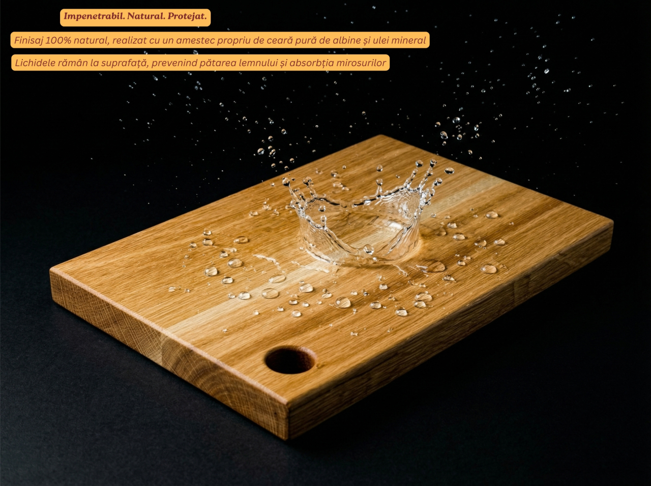 Tocator din lemn masiv de stejar EpiCraft, 30x20x2.5 cm, cu orificiu pentru agatare - Vedere Frontala [4]