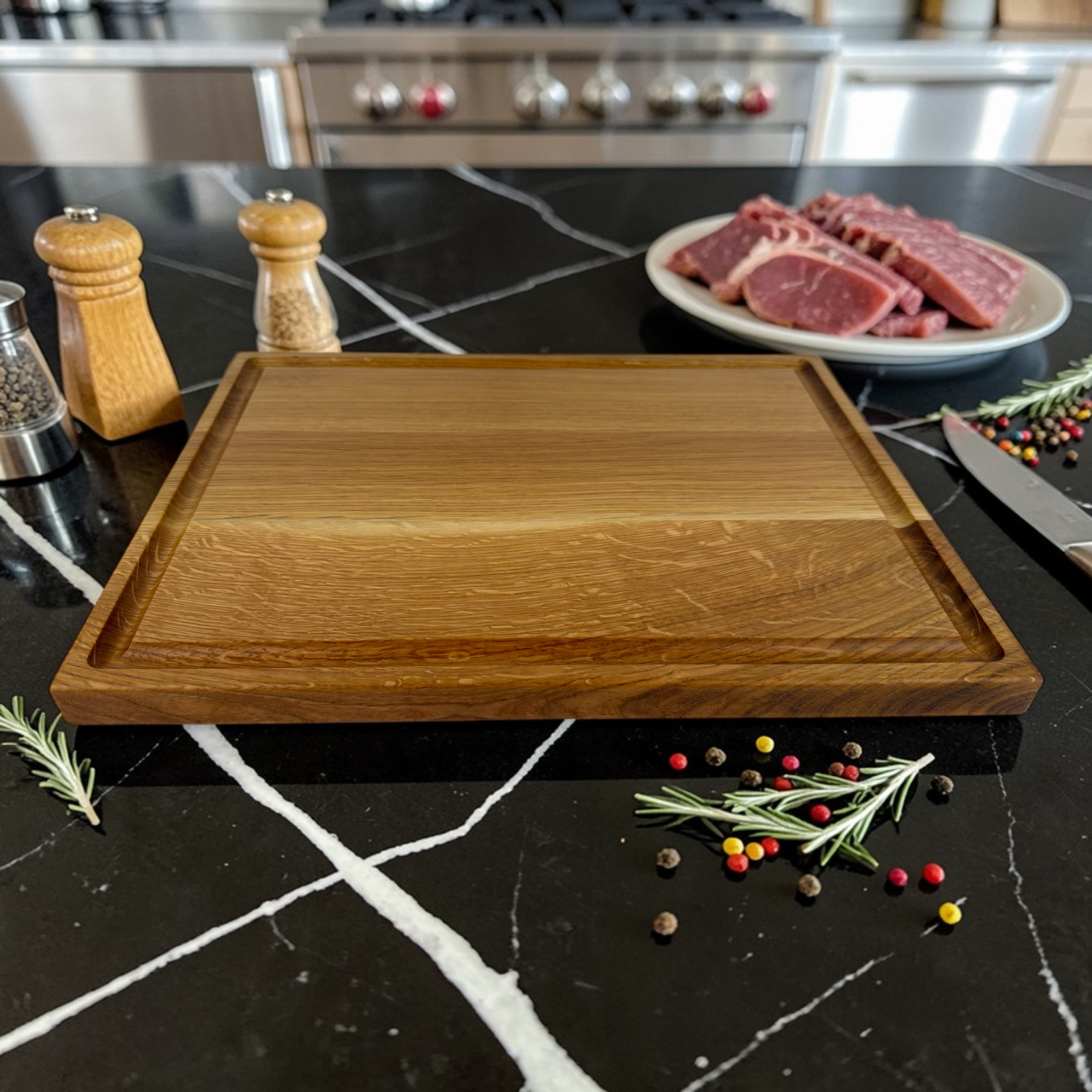 Tocator din lemn masiv de stejar, Fund de bucatarie pentru taiat/servire, calitate superioara, 40x30 cm [3]