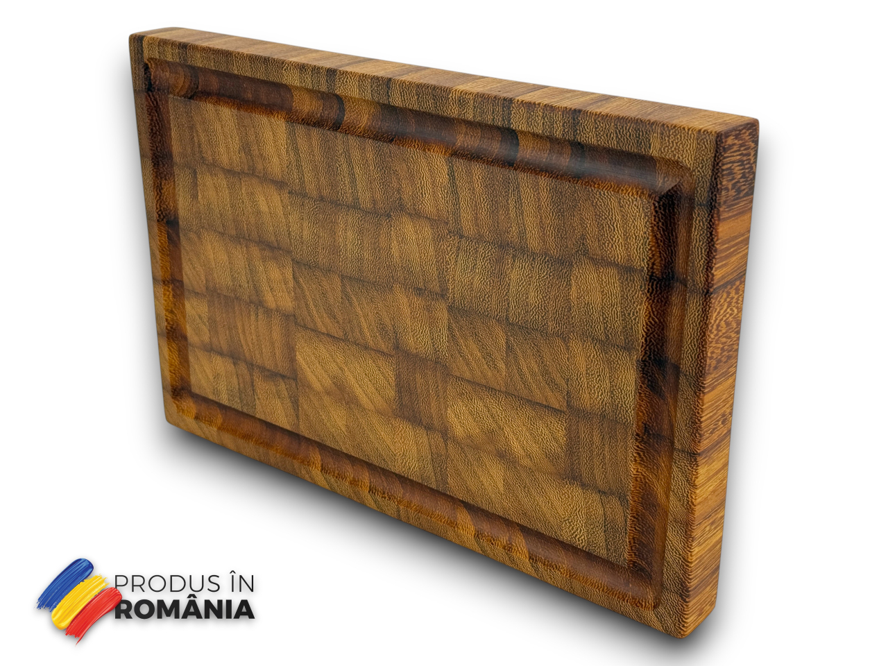 Tocator profesional de bucatarie, Fund din lemn exotic de iroko, Stil end grain, Super premium, 30x20x3 cm [12]