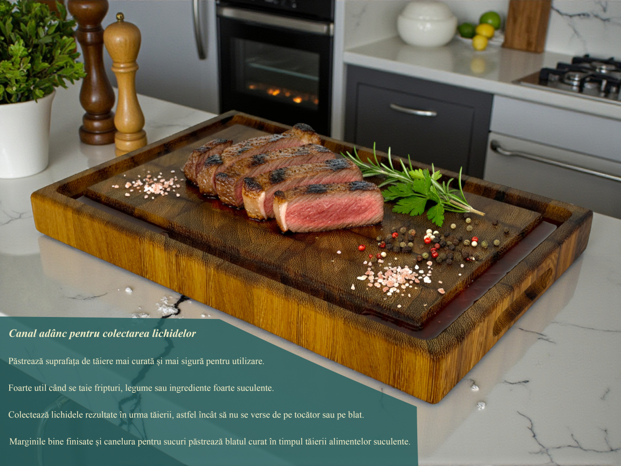 Tocator profesional de bucatarie, Fund din lemn exotic de iroko, Stil end grain, Super premium, 30x20x3 cm [6]